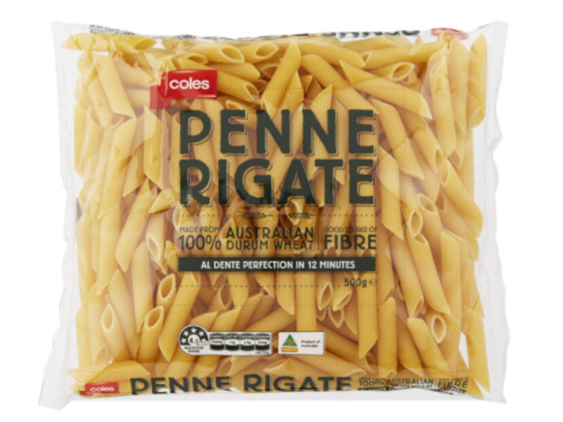 Coles penne rigate pasta wheat