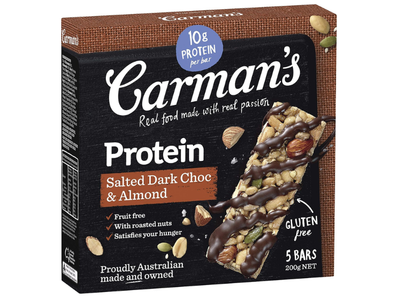 Carman's protein bar salted dark choc and almond